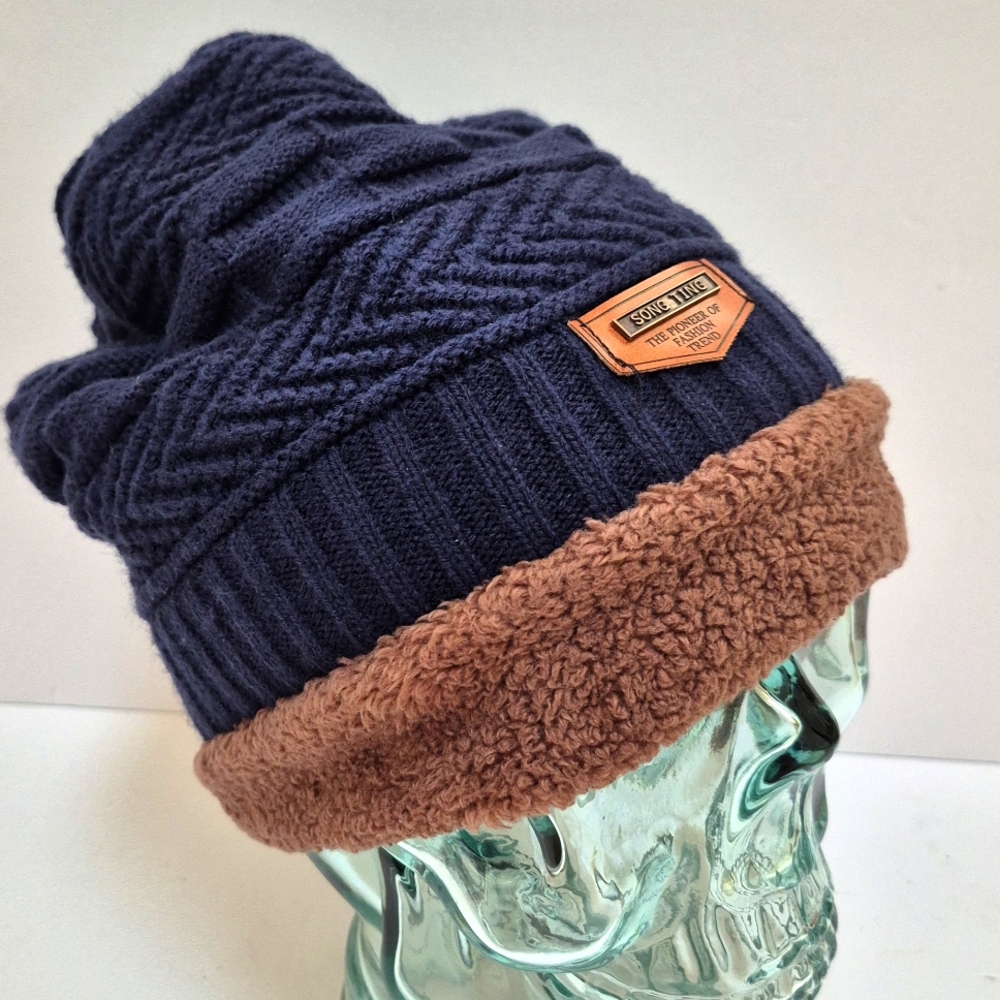 Song Ting Pioneer Unisex Navy and Brown Winter Hat Beanie